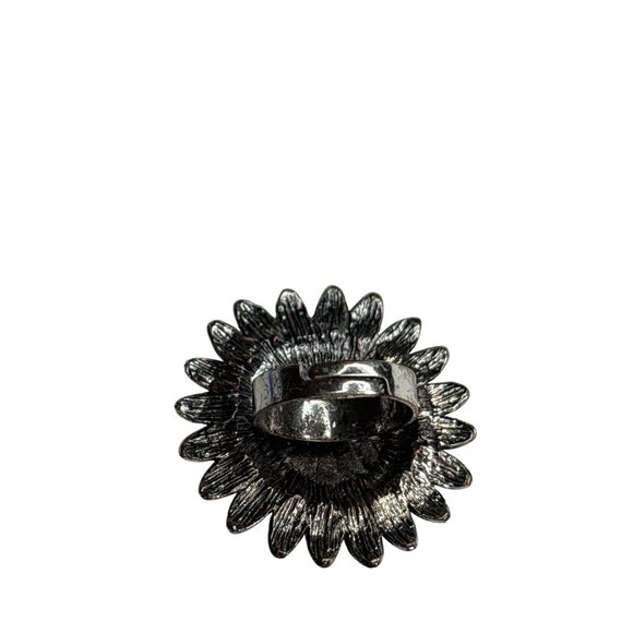 Silvertone Statement Flower Adjustable Ring - Picture 2 of 3